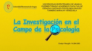 UNIVERSIDAD BICENTENARIA DE ARAGUA
VICERRECTORADO ACADÉMICO FACULTAD DE
CIENCIAS SOCIALES PSICOLOGIA NUCLEO
TURMERO MARACAY-VENEZUELA
Evelyn Rengifo 14.894.983
 
