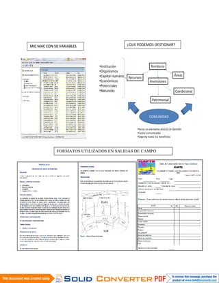 MIC MAC CON 50 VARIABLES                ¿QUE PODEMOS GESTIONAR?




             FORMATOS UTILIZADOS EN SALIDAS DE CAMPO
 