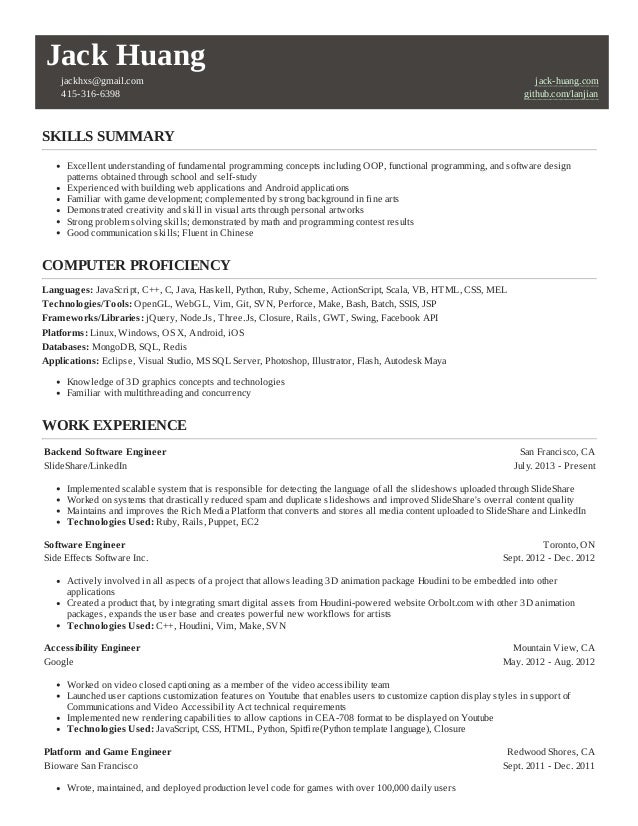 jack huang s resume
