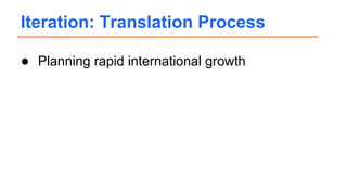 ● Planning rapid international growth
Iteration: Translation Process
 