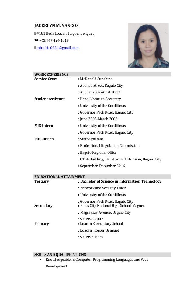 Jackie resume