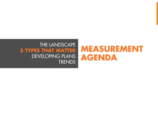 THE LANDSCAPE
3 TYPES THAT MATTER
DEVELOPING PLANS
TRENDS

MEASUREMENT
AGENDA

 