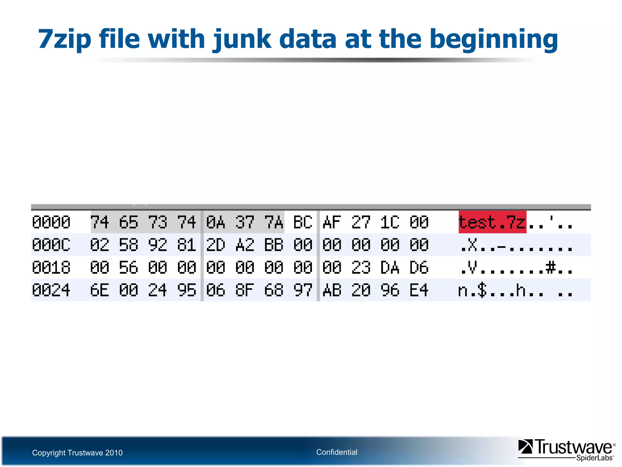 7zip file with junk data at the beginning