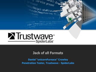 Jack of all Formats Daniel “unicornFurnace” Crowley Penetration Tester, Trustwave - SpiderLabs 