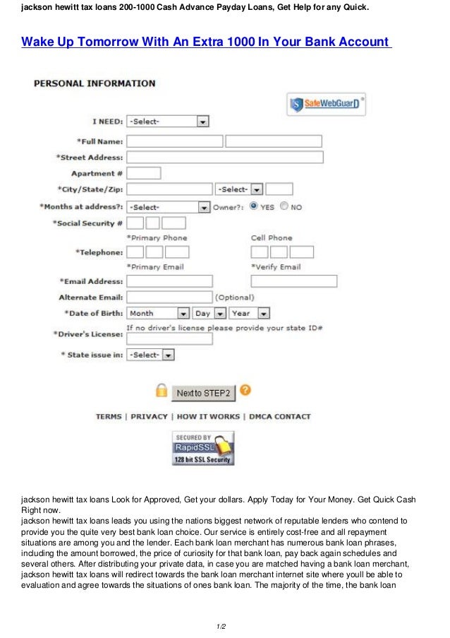 jackson hewitt tax loans Fast Cash Advance Financial loans for just