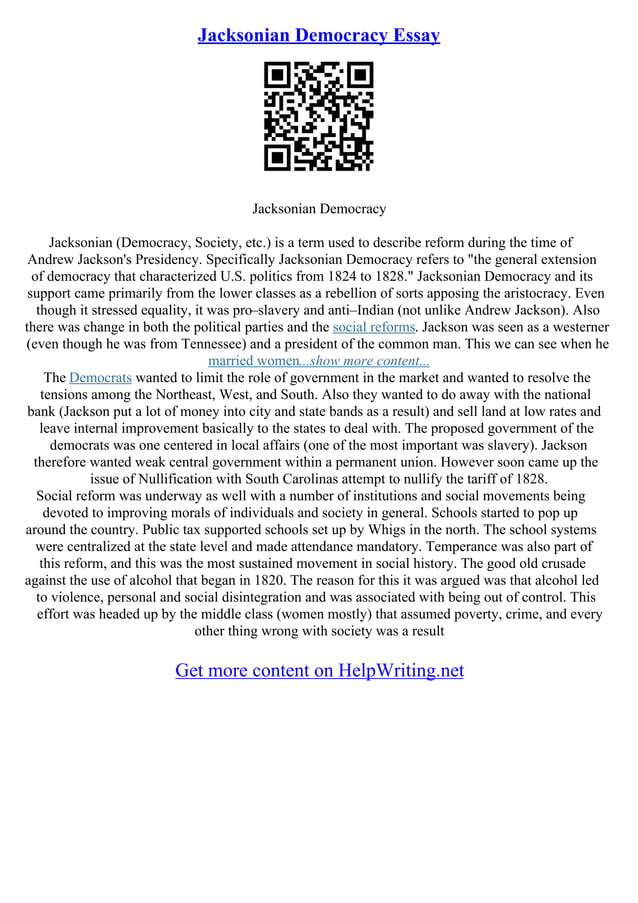 Jacksonian Democracy Essay Pdf