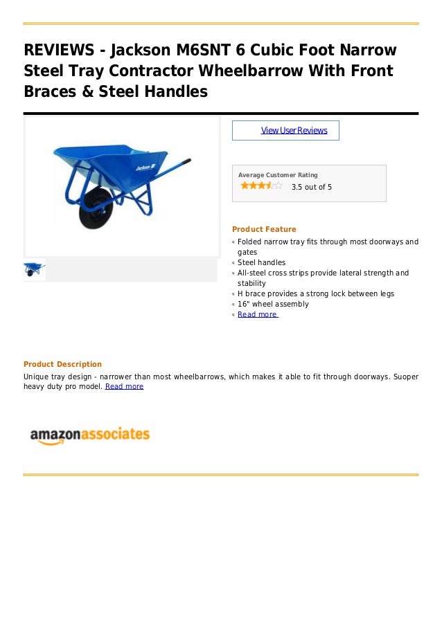 Jackson m6 snt 6 cubic foot narrow steel tray contractor wheelbarrow with front braces & steel