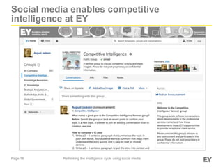 Page 18
Social media enables competitive
intelligence at EY
Rethinking the intelligence cycle using social media
 