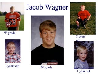 Jacob Wagner


9th grade
                              8 years
                              old




3 years old      10th grade
                              1 year old
 