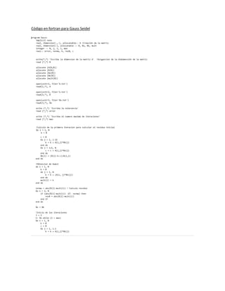 Código en fortran para Gauss Seidel
 