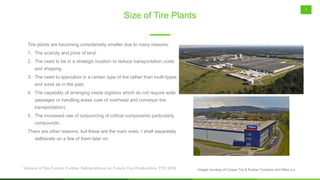 Size of Tire Plants
7
Tire plants are becoming considerably smaller due to many reasons:
1. The scarcity and price of land...