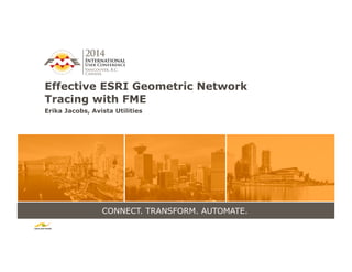 CONNECT. TRANSFORM. AUTOMATE.
Effective ESRI Geometric Network
Tracing with FME
Erika Jacobs, Avista Utilities
 