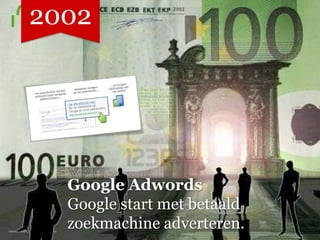 2002




  Google Adwords
  Google start met betaald
  zoekmachine adverteren.
 