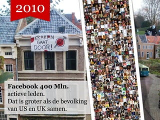2010




Facebook 400 Mln.
actieve leden.
Dat is groter als de bevolking
van US en UK samen.
 