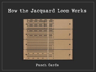 How the Jacquard Loom Works
Punch Cards
 