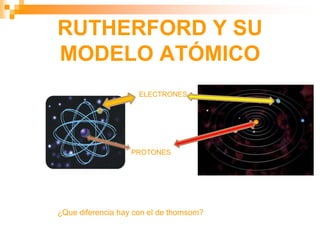 RUTHERFORD Y SU
MODELO ATÓMICO
ELECTRONES
PROTONES
¿Que diferencia hay con el de thomsom?
 