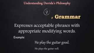 Expresses acceptable phrases with
appropriate modifying words.
Example:
He play the guitar good.
He plays the guitar well.
 