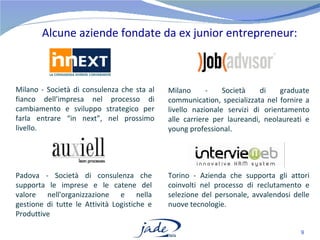 Alcune aziende fondate da ex junior entrepreneur: Milano - Società di consulenza che sta al fianco dell’impresa nel proces...