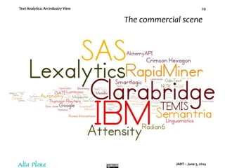 Text Analytics: An Industry View
JADT – June 5, 2014
29
The commercial scene
 