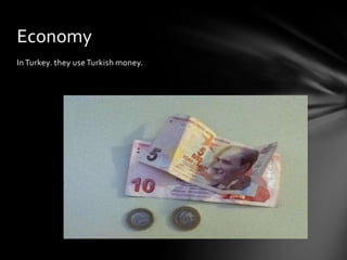 Economy
In Turkey. they use Turkish money.

 