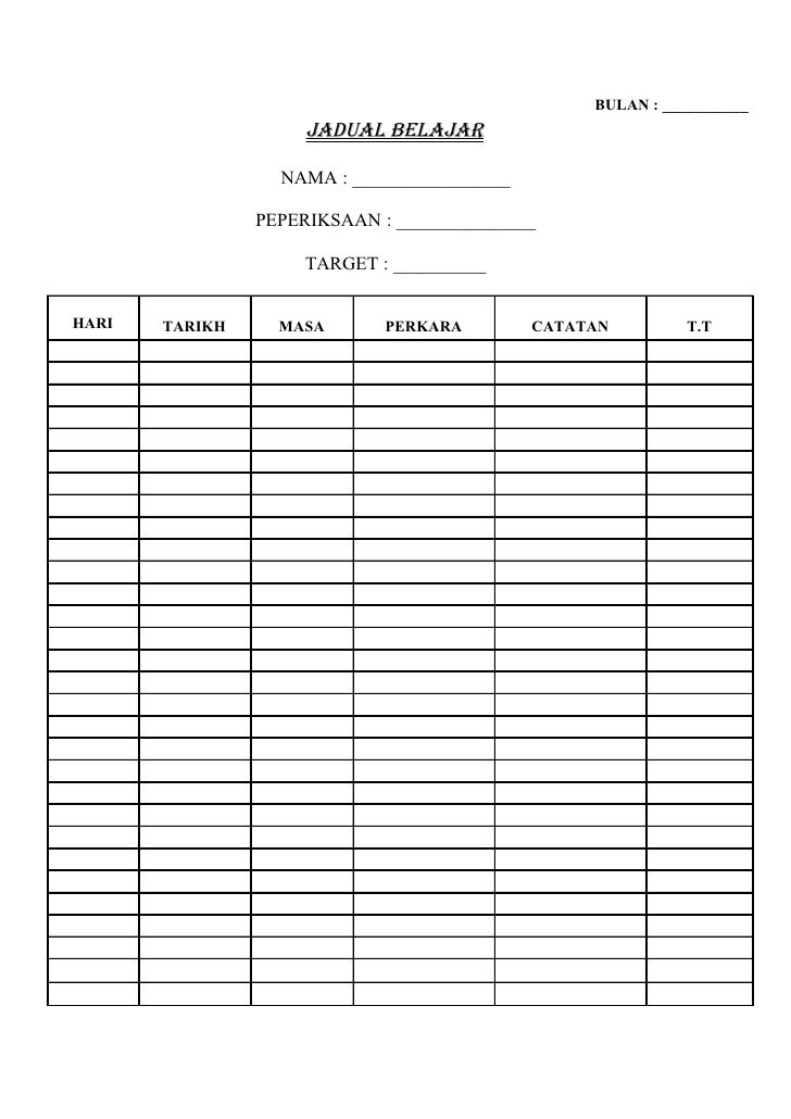  Jadual Belajar 