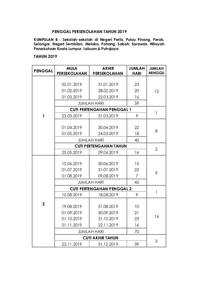Jadual Takwim Persekolahan 2019-Final