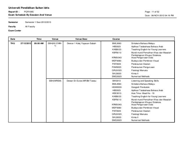 Jadual exam untuk paparan student