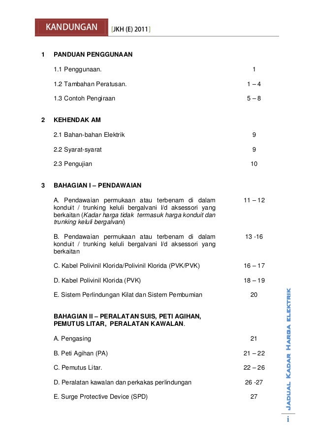 Jadual harga elektrik 2011 Boleh print
