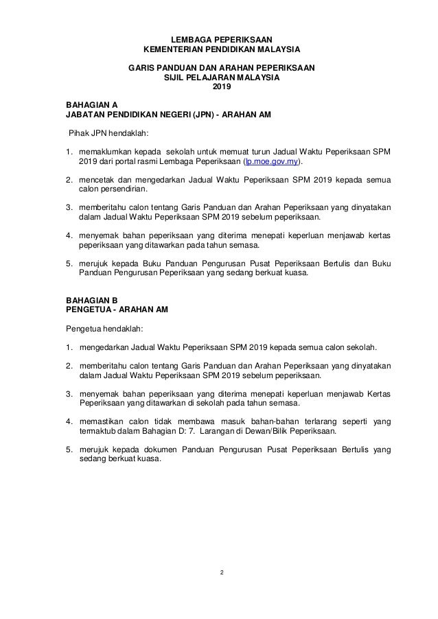 Jadual Waktu Spm 2019