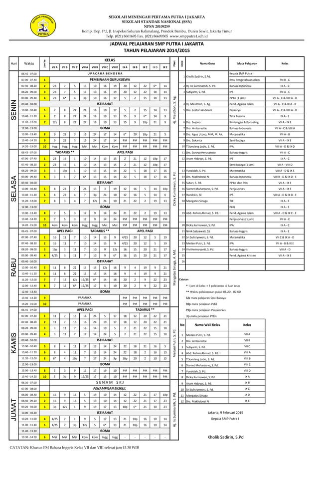 Jadwal pelajaran 2014 Revisi | PDF