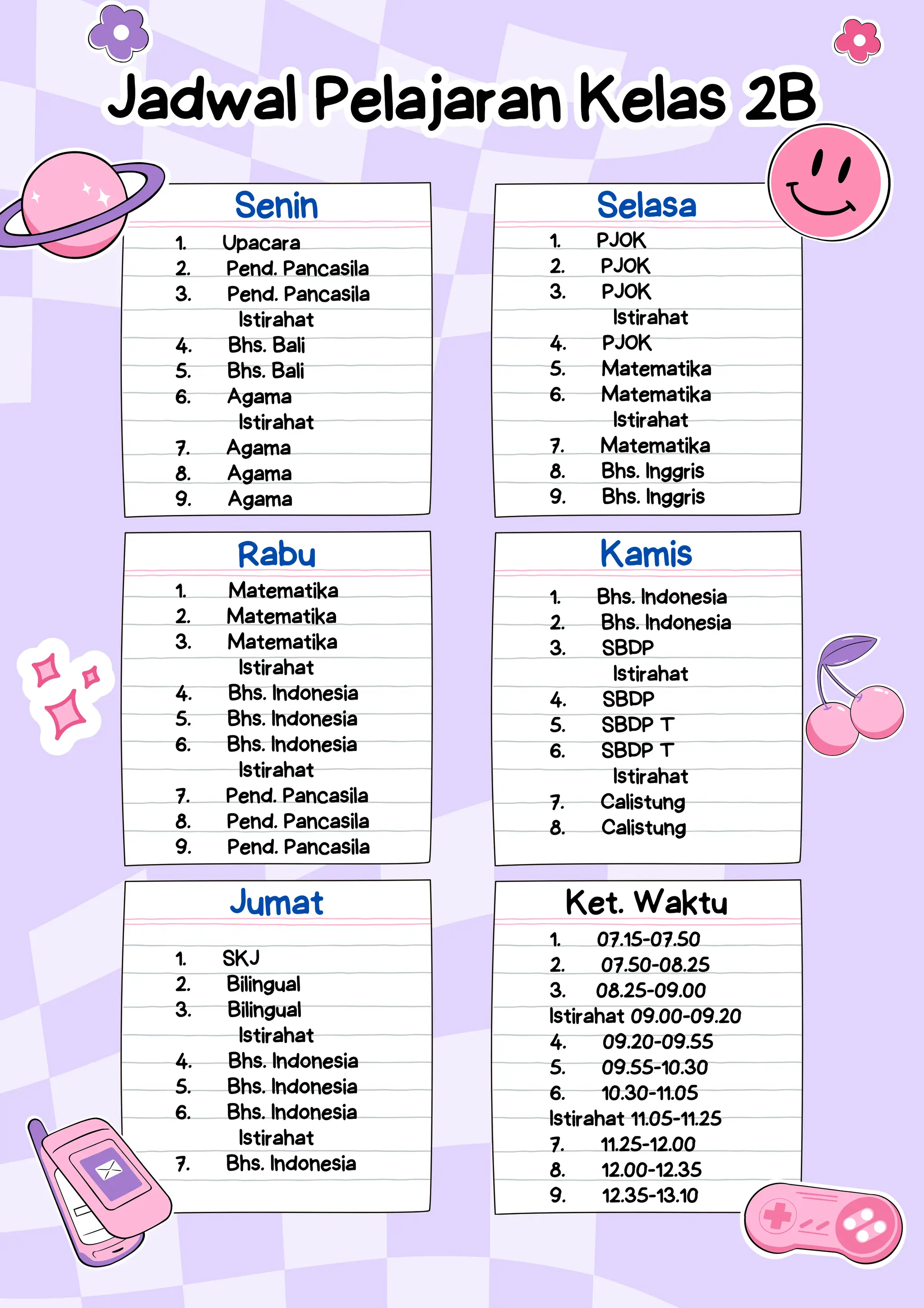 Jadwal Pelajaran Kelas 2B.pdf sd laboratorium undiksa | PDF