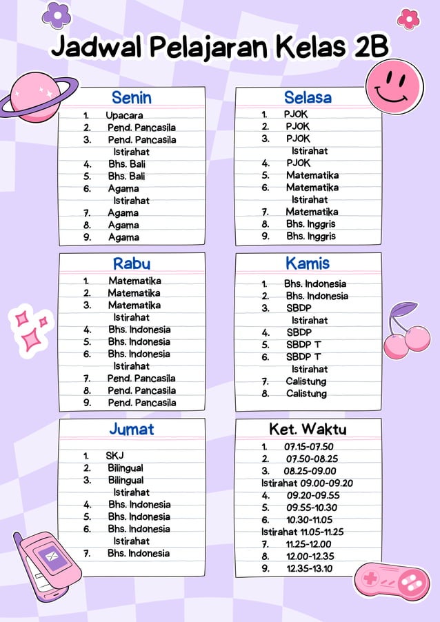 Jadwal Pelajaran Kelas 2B.pdf sd laboratorium undiksa | PDF