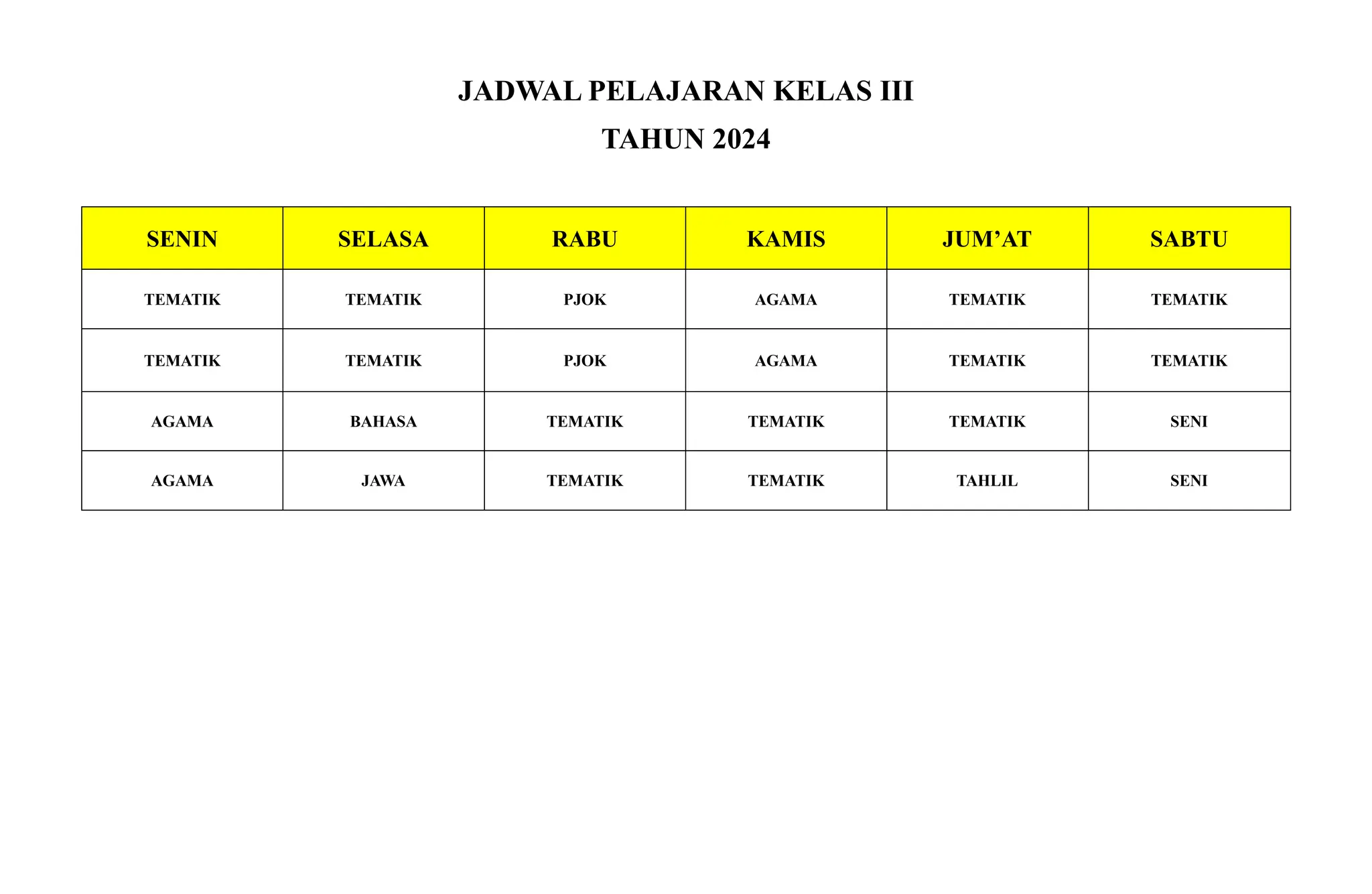 jadwal pelajaran kelas tiga sdn brangkal 1 | DOCX