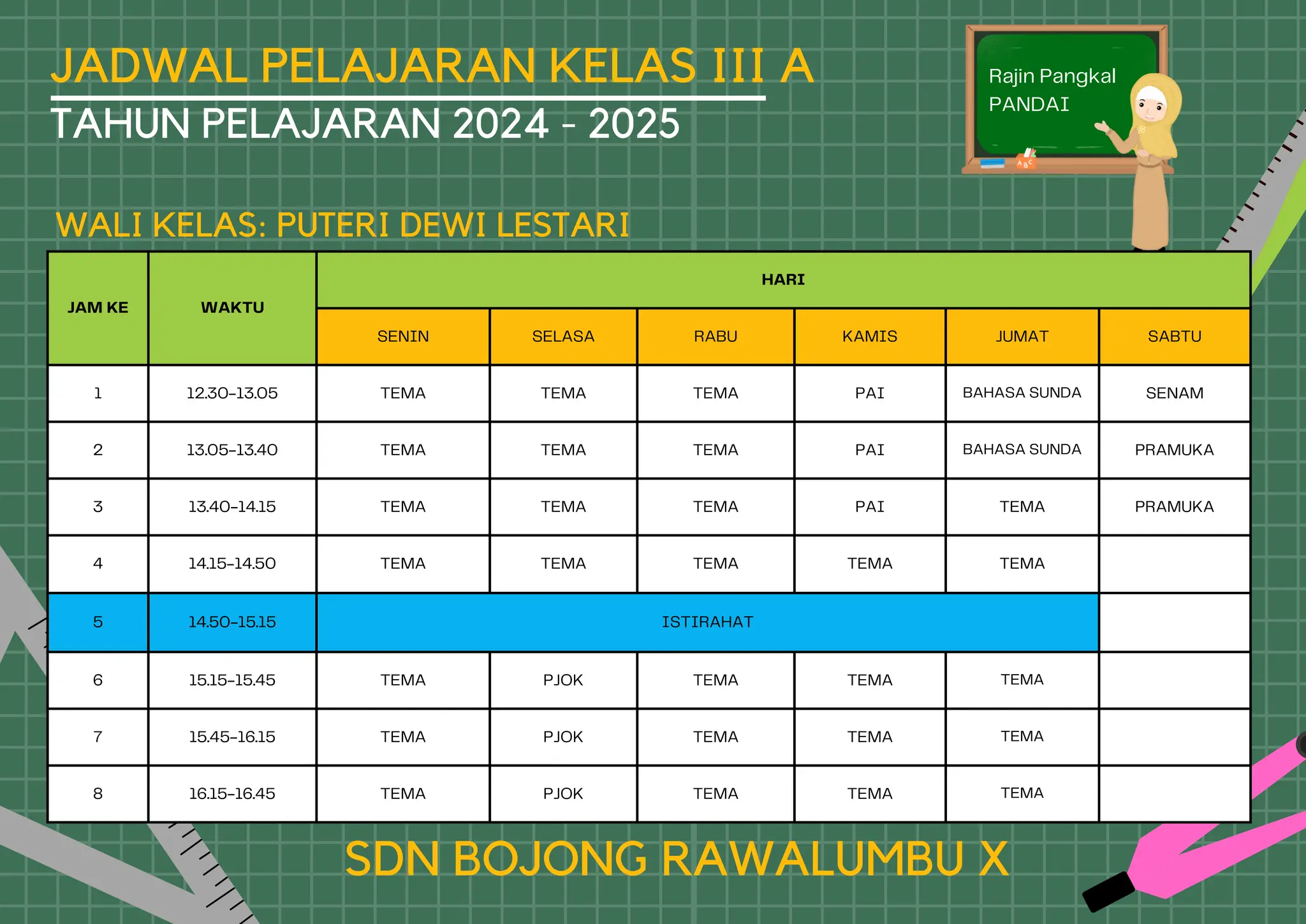 Jadwal Pelajaran Kelas III A 2024-2025_SDN Bojong Rawalumbu X_20241105 ...