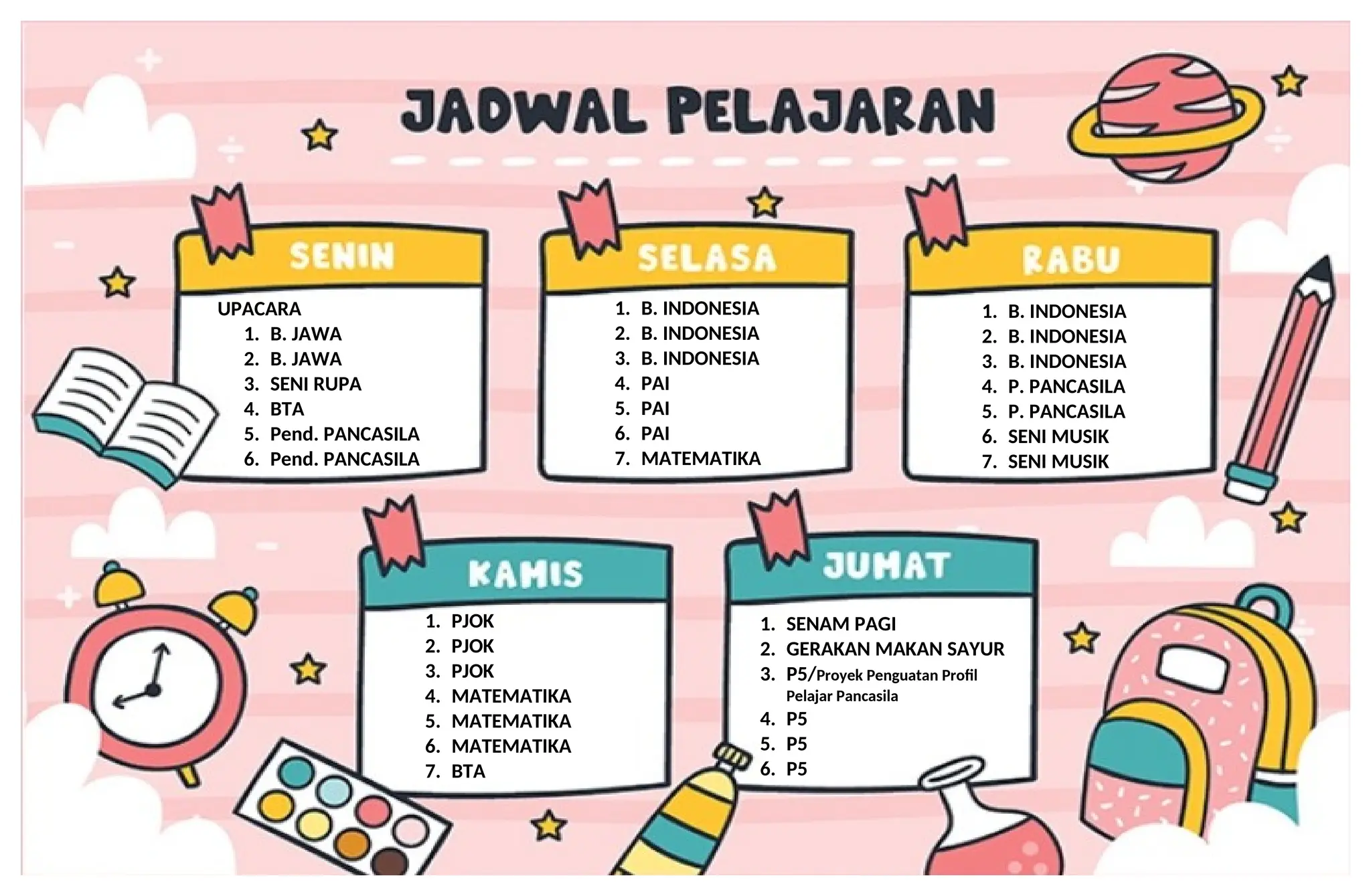 contoh jadwal pelajaran sd cewek......... | DOCX