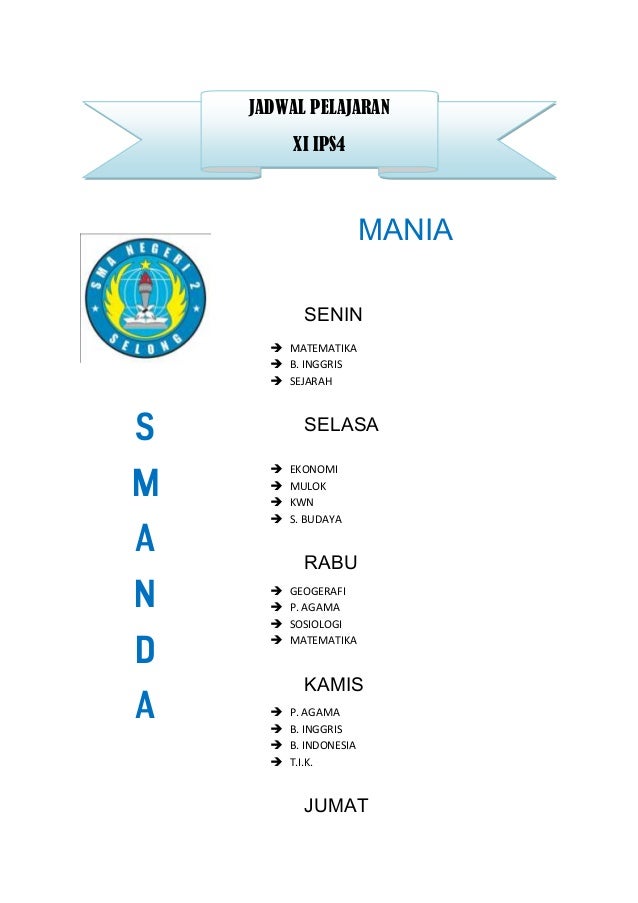 Jadwal Pelajaran Xi Ips4