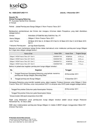 Jadwal pembayaran bunga obligasi v wom finance tahun 2011