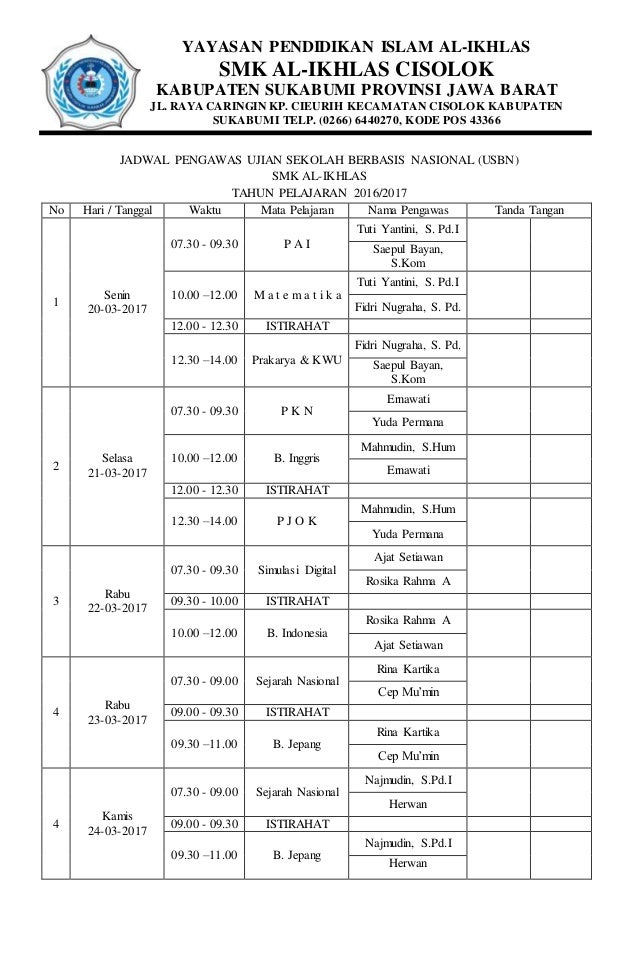 Jadwal pengawas