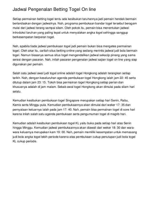 Togel Kl Sore Hari Ini
, Jadwal Pengenalan Betting Togel On Line