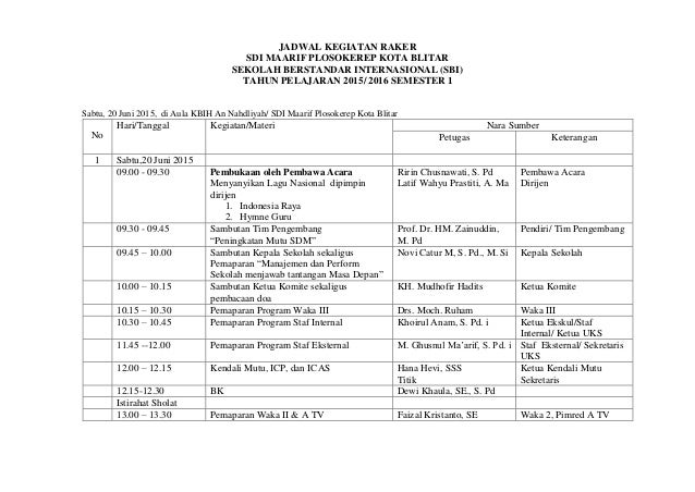 Jadwal raker 2015. 2016 sem 1 sdi ma�arif plosokerep kota