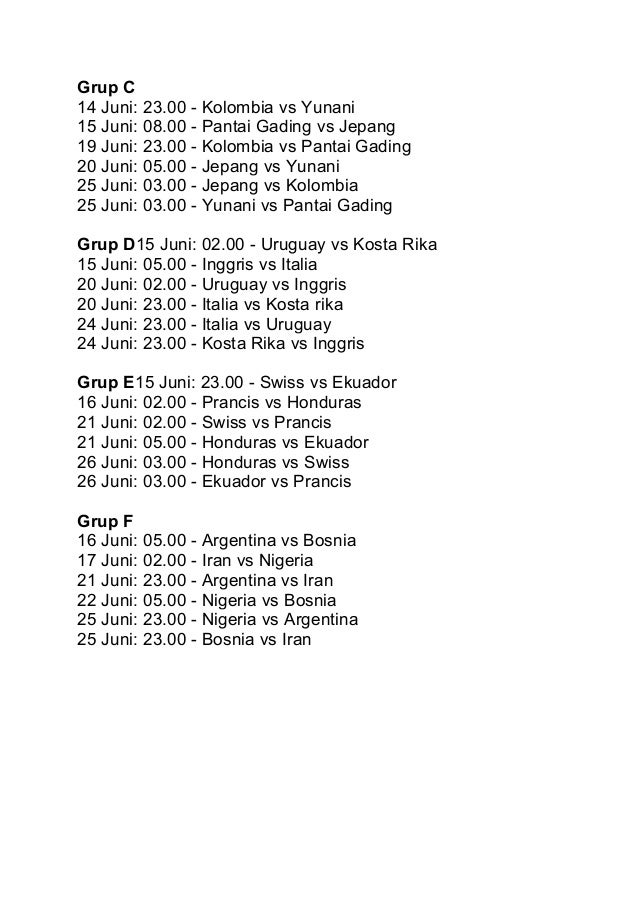 Jadwal siaran langsung piala dunia