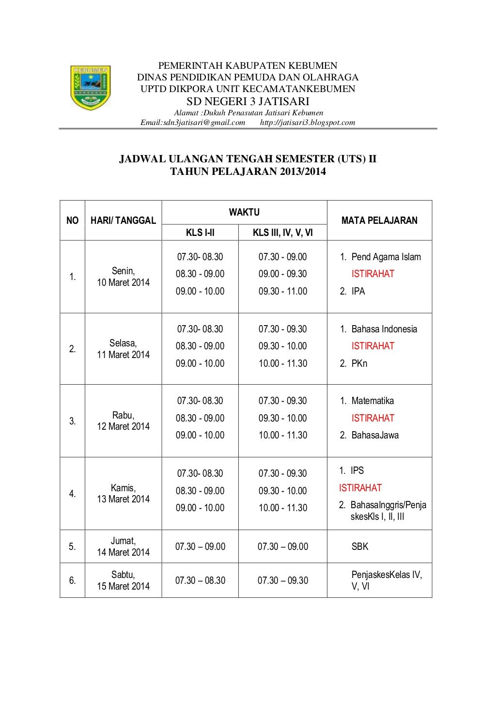 Jadwal uts 2