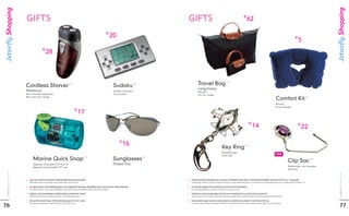 Jetairfly Shopping




                                                                                                                                                                                                                                                                                                                                                                                       Jetairfly Shopping
                                       GIFTS                                                                                                                                                     GIFTS                                                                            €
                                                                                                                                                                                                                                                                                      62
                                                                                                                                                  €
                                                                                                                                                      20                                                                                                                                                                                                     €
                                                                                                                                                                                                                                                                                                                                                                 5
                                                              €
                                                                  28


                                                                                                                                                                                                                                                        [1]

                                      Cordless Shaver                                              [1]
                                                                                                                                                            Sudoku                  [2]                        Travel Bag
                                                                                                                                                                                                               Longchamp
                                      Philishave                                                                                                            Sudoku computer/                                   Reiszak/
                                      Mini-reisscheerapparaat/                                                                                              Jeux Sudoku                                        Sac de voyage
                                      Mini rasoir de voyage                                                                                                                                                                                                                                                                                                                [2]
                                                                                                                                                                                                                                                                                                                                 Comfort Kit
                                                                                                                                                                                                                                                                                                                                 Reisset/
                                                                                                                                                                                                                                                                                                                                 Kit de Voyage
                                                                                                           €
                                                                                                               17
                                                                                                                                                                                                                                                                                         €
                                                                                                                                                                                                                                                                                              14                                                                 €
                                                                                                                                                                                                                                                                                                                                                                     22
                                                                                                                                                                    €
                                                                                                                                                                        16                                                                        Key Ring                         [3]


                                                                                                                                                                                                                                                  Sleutelhanger/
                                                                                                                                                                                                                                                                                                                                 NEW
                                                                                                                                                                                                                                                  Porte-clés
                                                                                                                        [3]                                                               [4]
                                                Marine Quick Snap                                                                                          Sunglasses                                                                                                                                                                             Clip Sac                       [4]

                                                Wegwerp fototoestel (27 foto’s)/                                                                           Fitness First
                                                Appareil photo jetable (27 exp)                                                                                                                                                                                                                                                                   Tafelhouder voor handtas/
                                                                                                                                                                                                                                                                                                                                                  Porte-sac
    J E TA I R F LY M A G A Z I N E




                                                                                                                                                                                                                                                                                                                                                                                           J E TA I R F LY M A G A Z I N E
                                      [ 1 ] Zorgt voor een perfecte scheerbeurt. Batterijen bijgevoegd. Twee jaar garantie.                                                                     [ 1 ] Praktische reiszak die zich plooit naar uw wensen. Vervaardigd uit zwart nylon en versierd met bruin kalfsleer. Ontvouwd 45x35x23 cm. 1 jaar garantie.
                                            Microsillon pour un rasage de très près. Piles fournies. Garantie 2 ans.                                                                                  Pratique léger, solide, il se plie et se déplie au gré de vos envies. Nylon noir garni cuir de vachette brun. Taille déplié 45x35x23 cm. Couleur brune. Garantie 1 an.
                                      [ 2 ] Eén miljoen puzzels, drie moeilijkheidsgraden en een ingebouwde chronometer. Mogelijkheid om met twee te spelen. Batterij inbegrepen.               [ 2 ] Een onmisbaar gadget voor uw tochtjes met de auto, de trein of het vliegtuig.
                                            Un millon de grilles, trois niveaux de difficulté, chronomètre intégré. Possibilité de jouer à deux. Piles intégrées.                                     Un allié indispensable de vos trajets en voiture, en train ou en avion.
                                      [ 3 ] Bruikbaar in alle omstandigheden. Schokbestendig en waterdicht tot 10 meter.                                                                        [ 3 ] Dankzij deze compacte sleutelhanger in de vorm van een vliegtuig weet u op ieder moment hoe laat het is.
                                            Utilisable dans toutes les situations. Anti-choc et étanche jusqu’à 10m.                                                                                  Grâce à ce porte-clés en forme d’avion avec montre incorporée, vous connaîtrez l’heure à n’importe quel moment de la journée.
                                      [ 4 ] Een sportief en modern design. 100% bescherming tegen UV A, B en C stralen.                                                                         [ 4 ] Deze tashouder zorgt er voor dat u veilig en stijlvol al uw spullen bij u kan houden. U verliest niks uit het oog.
                                            Un design contemporain et sportif. Protection 100% UV A, B et C.                                                                                          Ce porte sac vous permettra de garder vos affaires en sécurité près de vous et vous mettra en valeur grâce à son style glamour.
76                                                                                                                                                                                                                                                                                                                                                                                        77
 