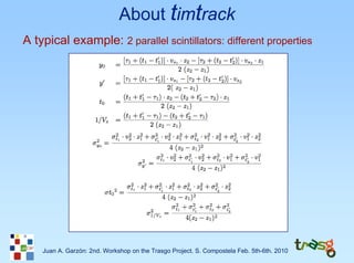 About timtrack
A typical example: 2 parallel scintillators: different properties




    Juan A. Garzón: 2nd. Workshop on the Trasgo Project. S. Compostela Feb. 5th-6th. 2010
 