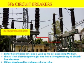 SF6 CIRCUIIT BREAKERS (ABB)
SF6 CIRCUIT BREAKERS
 Sulfur hexafluoride (sf6) gas is used as the arc quenching Medium.
 Th...