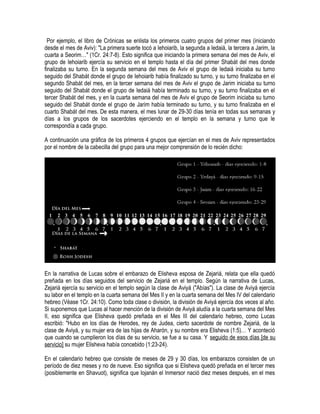 Por ejemplo, el libro de Crónicas se enlista los primeros cuatro grupos del primer mes (iniciando
desde el mes de Aviv): "...