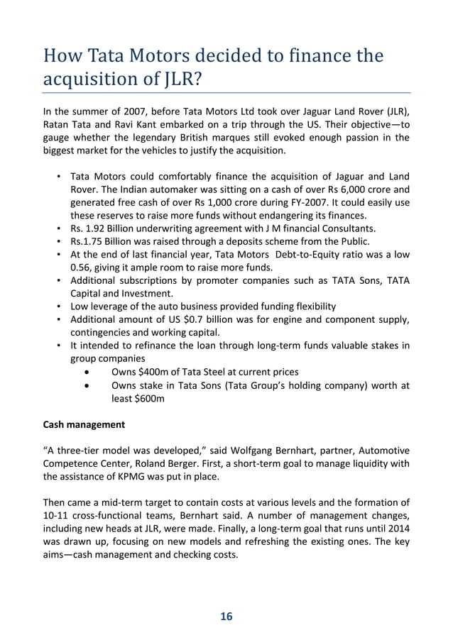 Jaguar Land Rover Acquisition by Tata MotorsJaguar land rover