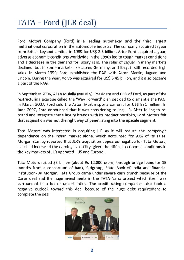 Jaguar Land Rover Acquisition by Tata MotorsJaguar land rover