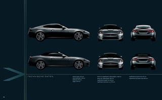 T E C H N I S C H E D AT E N   Höhe (Coupé): 1.322 mm       Breite mit eingeklappten Außenspiegeln: 2.028 mm   Kopffreiheit (Coupé): hinten 767 mm
                                    Höhe (Cabriolet): 1.329 mm   Breite inkl. Außenspiegel: 1.892 mm                Kopffreiheit (Cabriolet): hinten 840 mm
                                    Radstand: 2.752 mm           Kopffreiheit (Coupé): vorn 950 mm
                                    Länge: 4.794 mm              Kopffreiheit (Cabriolet): vorn 959 mm




72
 