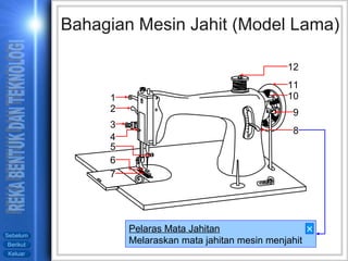 Bahagian Mesin Jahit (Model Lama) Pelaras Mata Jahitan Melaraskan mata jahitan mesin menjahit  